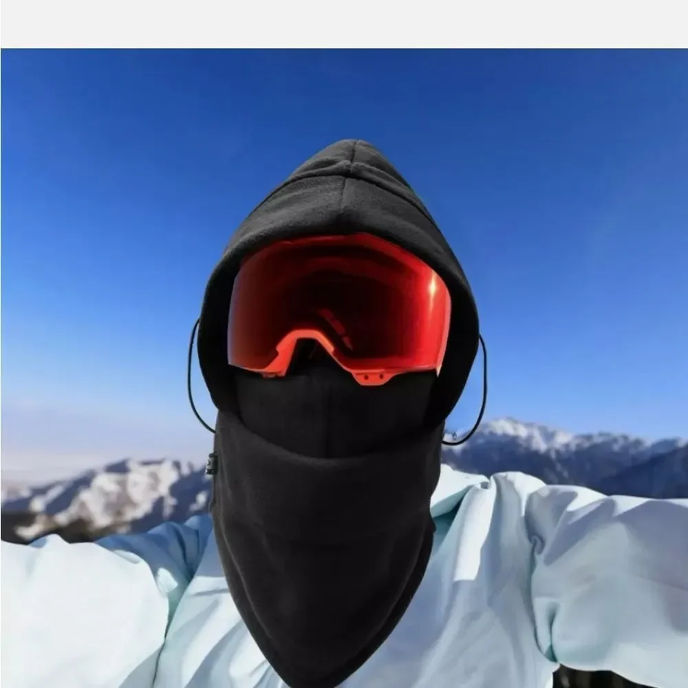 2 Pack Black Winter Fllece Ski Full Face Mask Adjustable Neck Warmer Hood Cap